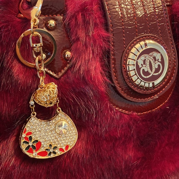 Sharif Elegant Burgundy Faux Fur Handbag NWOT - Picture 4 of 8